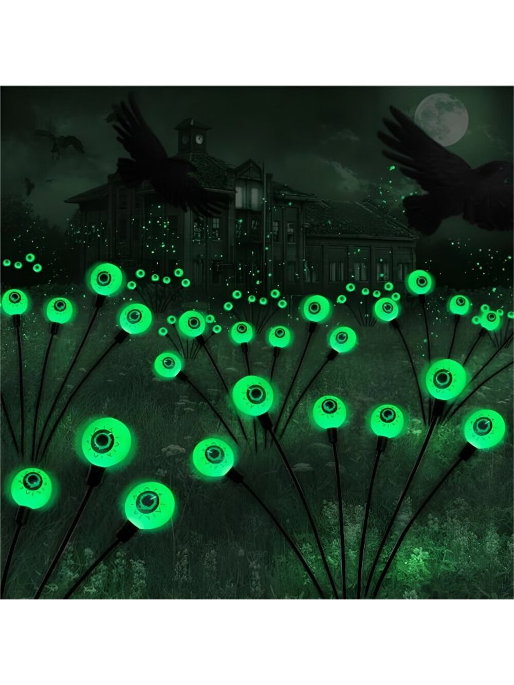 Halloween Decorations Outdoor Solar Scary Eyeball Lights,2PACKS 12LED Green
